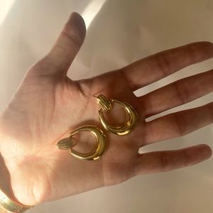 14K Yellow Gold Doorknocker Drop Hoop Earrings